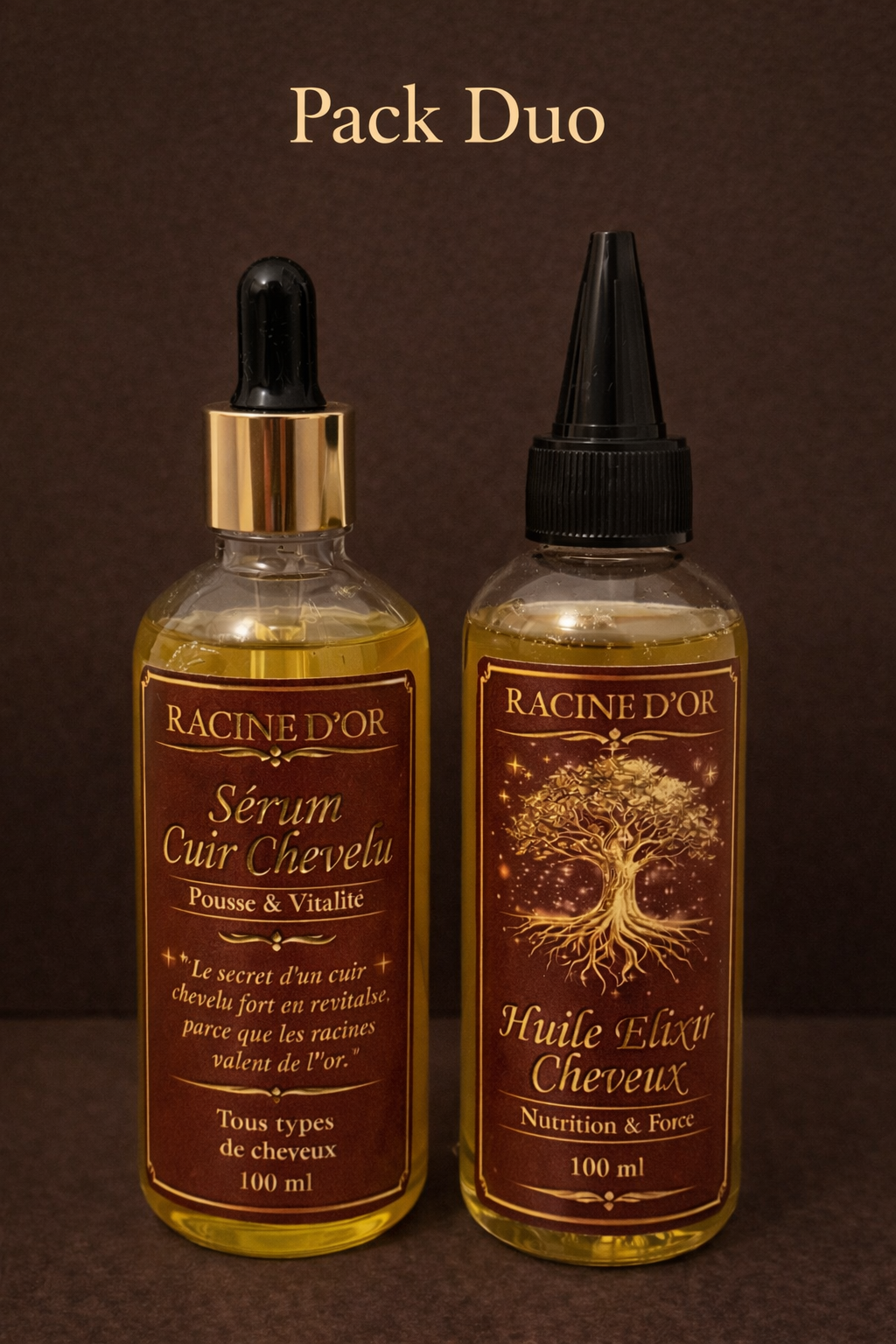 Pack Duo Racine d’Or – Sérum Pousse + Huile Élixir (2×100 ml)